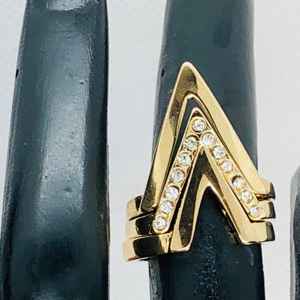Triple Gold Stackable Arrow Pave Rings - image 4